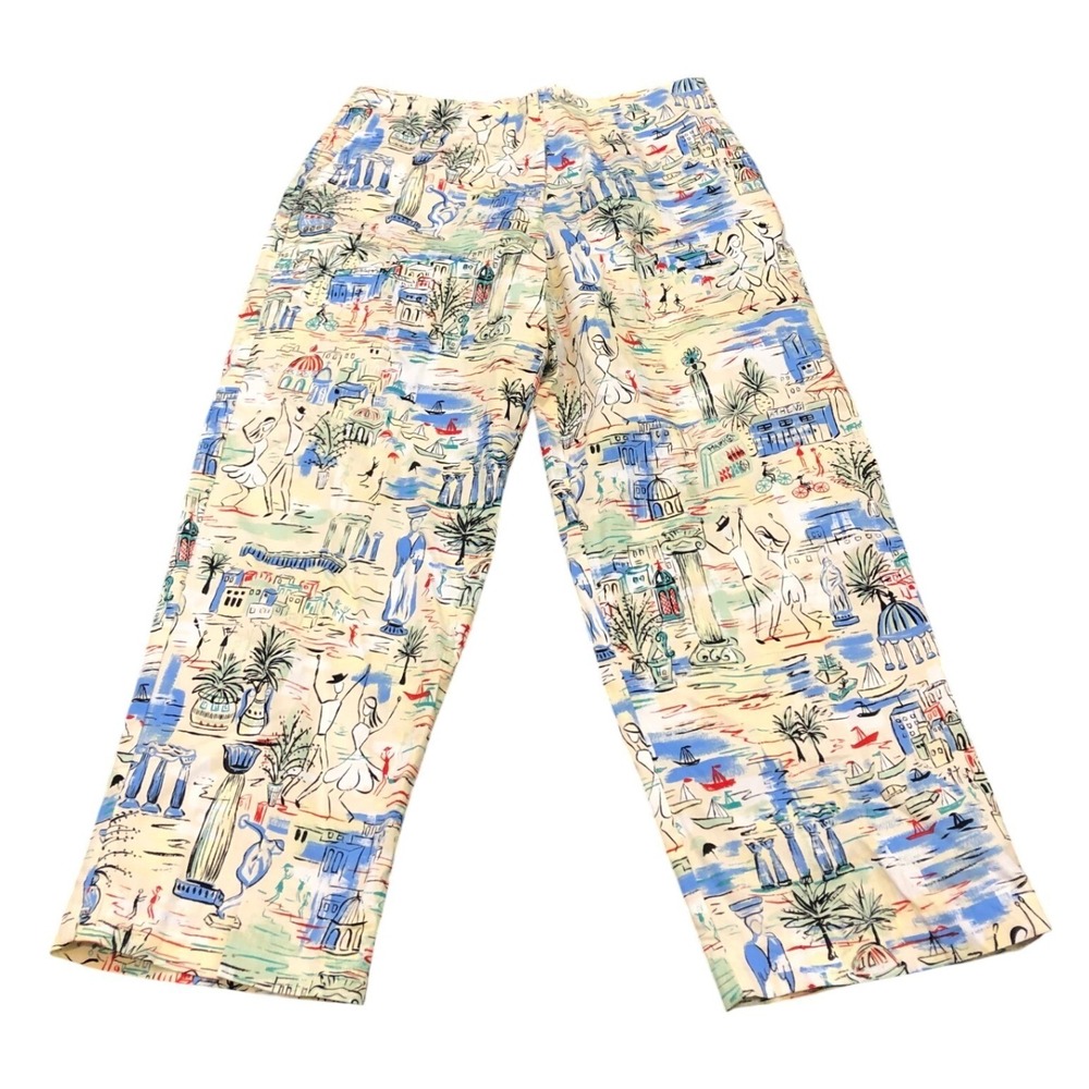 ExOfficio Pants Womens 8 Cream Mediterranean Novelty Print Stretch Crop Trousers